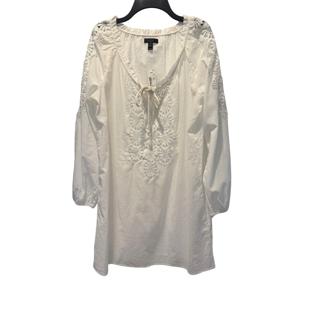 🌴 J.Crew NEW Ivory Cotton Eyelet Lace Long Sleeve Tunic Dress Woman's Small